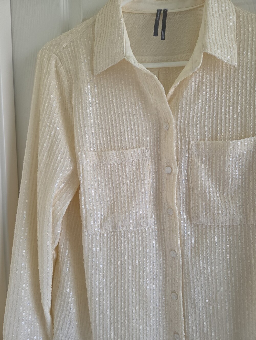 Anthropologie The Remie Sequin Button Down Shirt Cream Ivory Blouse Size M - Picture 3 of 9